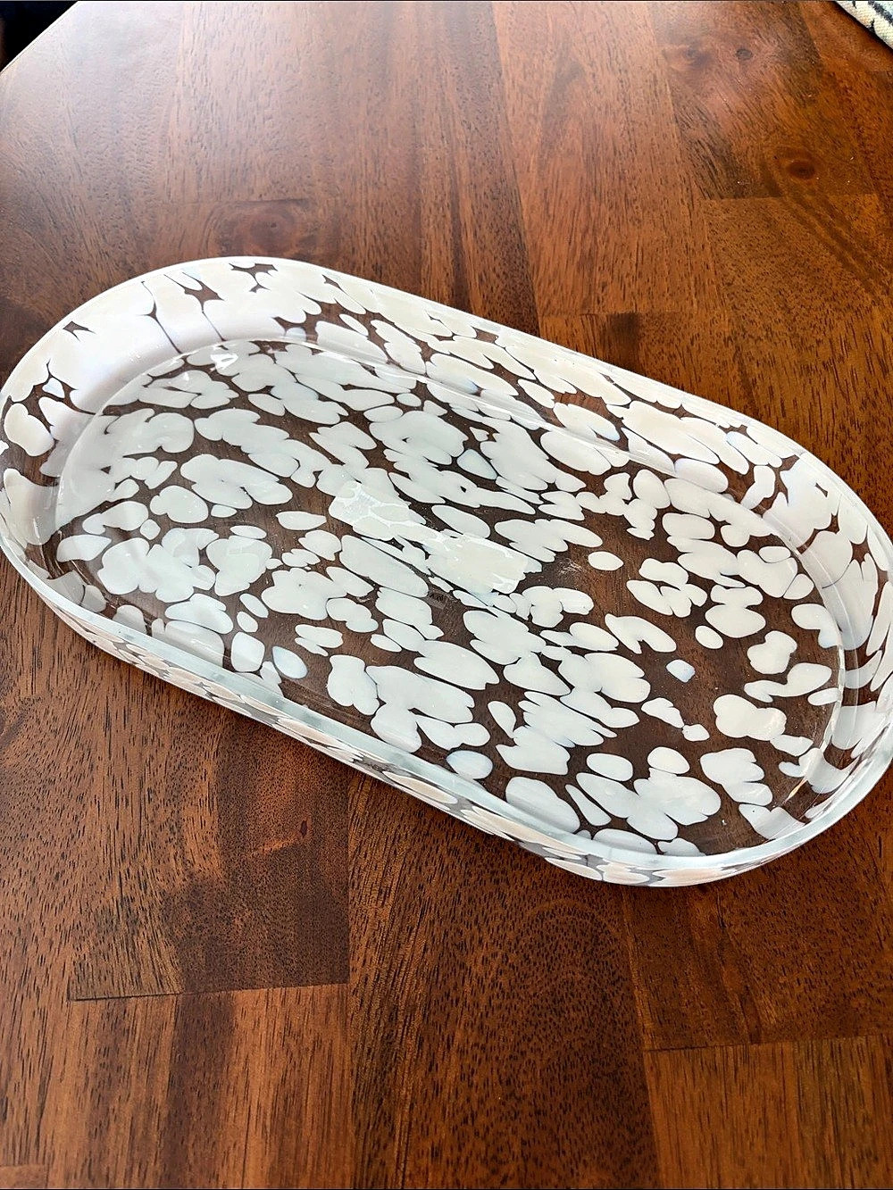 Anthropologie Bryn Glass White Speckled Vanity Tray NWT